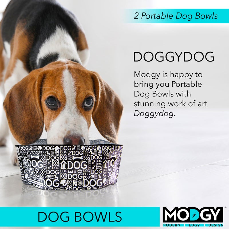 MODGY Collapsible Dog Food Bowl Dish, Reusable, Plastic Travel Size, Portable Container, Camping, Hiking, Car, Road Trip Essential, Cute Pattern, Doggy Dog, Pack of 2 - Image 2